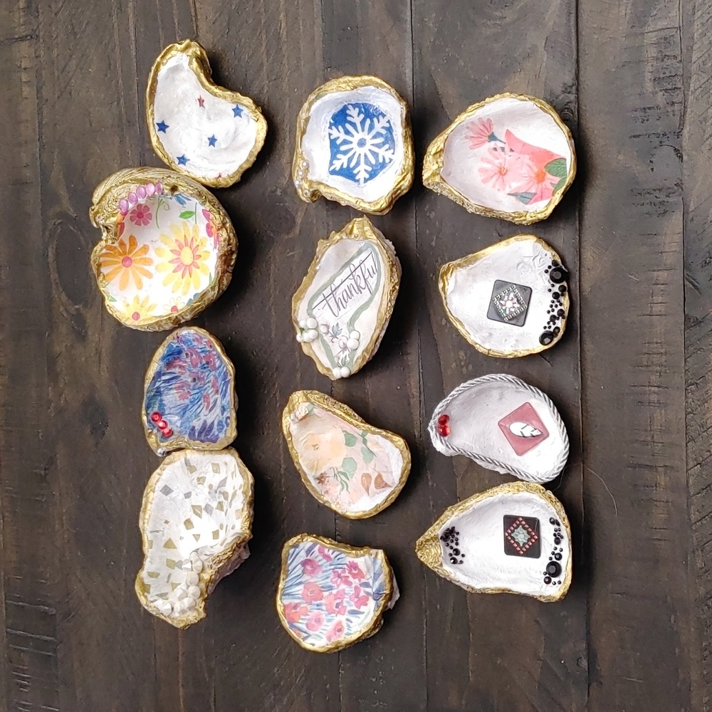 Lot #4 Total 12 Oyster Shell Jewelry Dishes